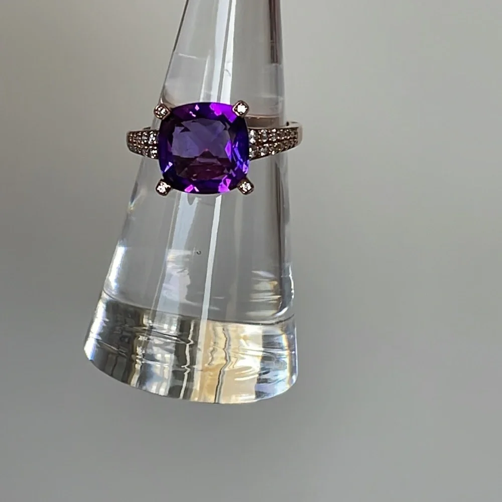 3 ct.Amethyst Cushion Cut Round Ring 6 1/2 - Picture 6 of 16